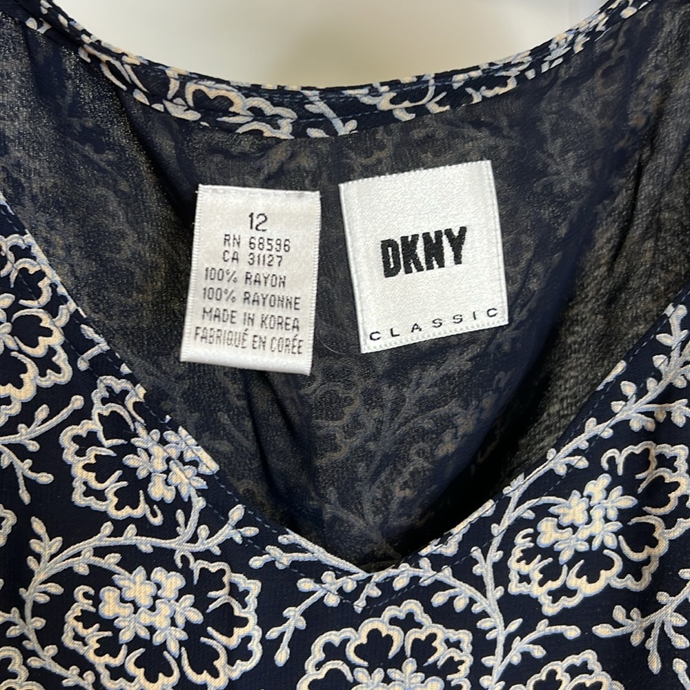 Vintage DKNY Navy Blue and White Patterned Dress- 12 - Picture 4 of 5